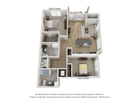 Floor plan for 2 beds, 2 baths, 1148 sqft